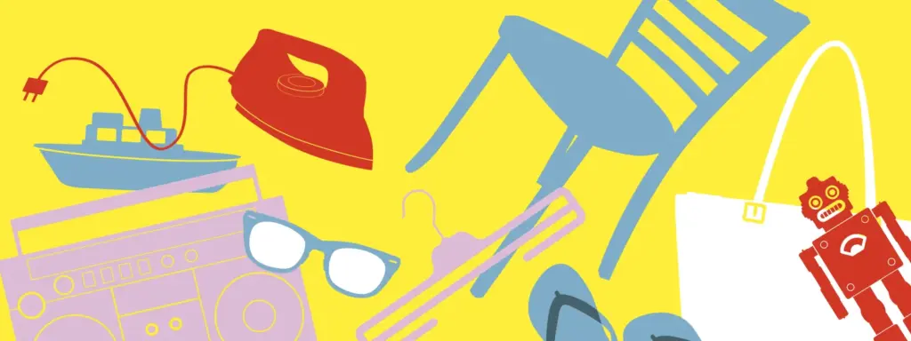 Illustration mit verschiedenen Flohmarktgegenständen